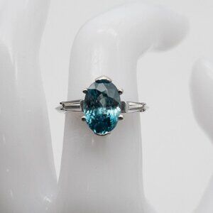 5ct Natural Blue Zircon Diamond 14k White Gold Ring
